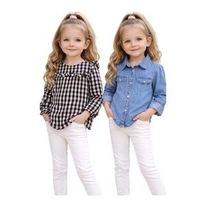 Zara BabyGirl 3/4 Bundle Gingham Blouse & Denim Shirt Size 3/4
